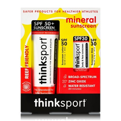 Thinksport Mineral Sunscreen Combo Pack Lotion and Stick - SPF 50 - 3 fl oz/SPF 30 - 0.64oz