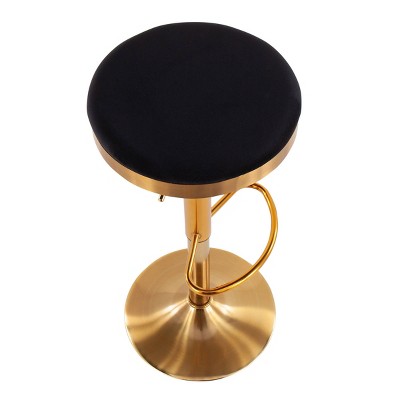 Set of 2 Black Velvet Adjustable Gold Swivel Bar Stools