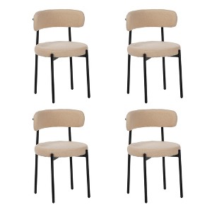 Racxily 4-Piece Medieval Modern Dining Chair Set, Round Cushion & Curved Back with Black Metal Legs, Beige - 1 of 4