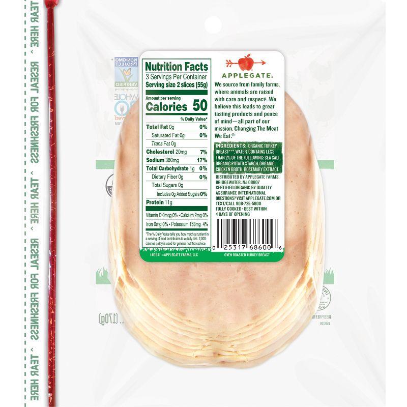 Applegate Organic Oven Roasted Turkey Breast - 6oz, 3 of 7