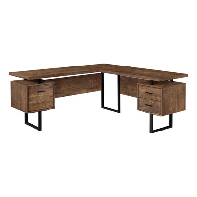 Monarch Specialties Home Office Right/Left Facing Stylish L Shape Computer Desk with 3 Storage Drawers, Natural Wood Look Finish