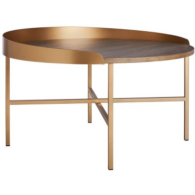 Prague Round Light Grey Oak and Gold Coffee Table