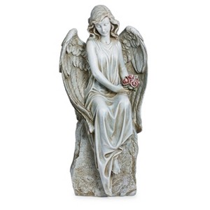 Roman 17.75" Angel with Flowers Resin Outdoor Garden Statue Gray - 1 of 4