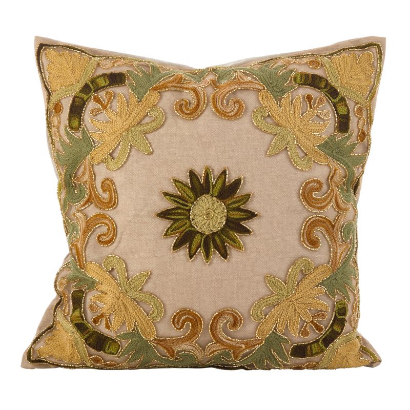 Saro Lifestyle Embroidered Floral Design Beaded Cotton Poly Filled Throw Pillow, 1 of 3