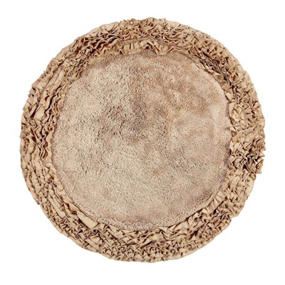 Taupe Cotton Shaggy Border Bath Rug with Ruffles
