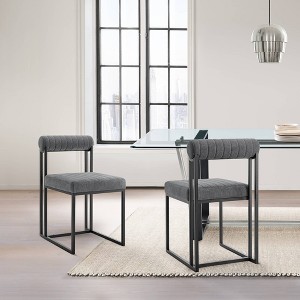 Armen Living Set of 2 Anastasia Iron and Anchor Fabric Dining Chairs Matte Black/Gray - 1 of 4