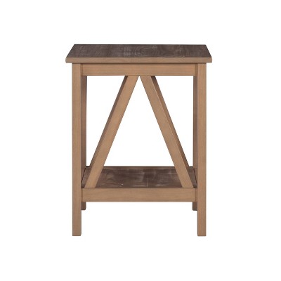 Rustic Driftwood Square Wood End Table with Spacious Shelf