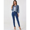 Allegra K Women's Cropped Denim Jacket 3/4 Sleeves Frayed Casual Collarless Jean Jackets - 4 of 4