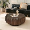 31" Round Wood Coffee Table, Drum Coffee Table with Carved Sculptural Design for Living Room or Bedroom – Cuddlewood - 2 of 4
