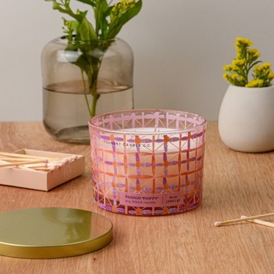 Foundry Candle Co. 3-Wick Patterned Glass Jar Candle with Lid Indigo Poppy 12oz