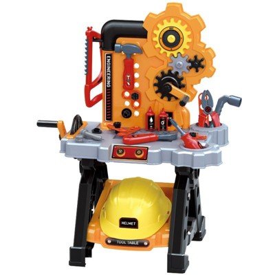 Topteng Pretend Play Kid's Workbench, Child's Construction Toy Set with Protective Helmet, Wrench
