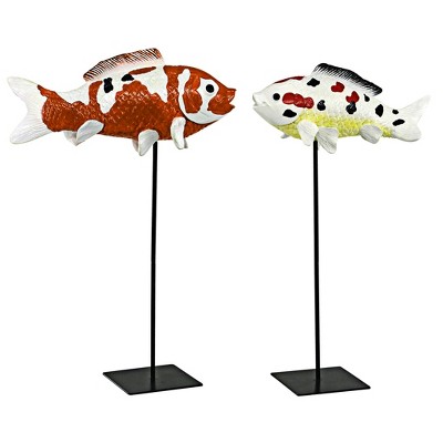 Hand-Painted Resin Japanese Koi Fish Sculpture Set