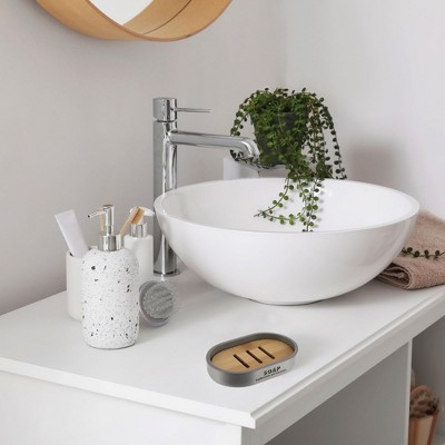 Gray Polyresin Soap Dish with Bamboo Insert