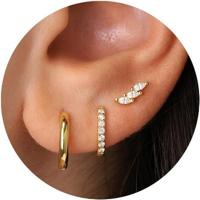 Freekiss 3 Pairs Gold Hoop Earrings Set: Dainty Stud Earrings Trendy Small 14K Gold Plated Hypoallergenic Dangle Cartilage