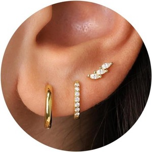 Freekiss 3 Pairs Gold Hoop Earrings Set: Dainty Stud Earrings Trendy Small 14K Gold Plated Hypoallergenic Dangle Cartilage - 1 of 4