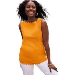 Jessica London Women's Plus Size Sleeveless Scallop Boatneck Tee - 1 of 2
