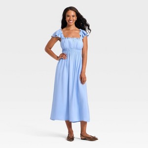 Women's Sleeveless Modern Gauze Femme Ruched Maxi Dress - A New Day Blue  XS : Target