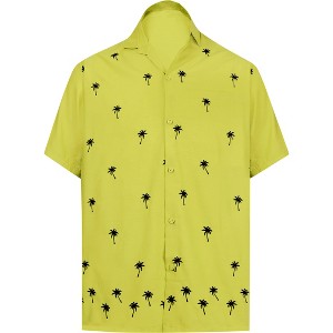 LA LEELA Men's Hawaiian Shirts Solid Beach Shirts Casual Short Sleeve Button Down Collared Shirt Men - 1 of 4