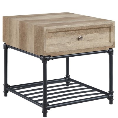 Brantley Industrial Oak and Sandy Black Square Side Table with Storage