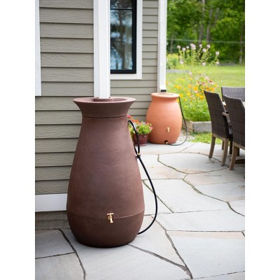Terracotta 65 Gallon Plastic Rain Barrel with Planter Top