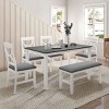 6 PCS Farmhouse Dining Set, Rectangular Dining Table with MDF Table Top, Upholstered Bench and Chairs with Rubberwood Frame-Coolbibila - 2 of 4