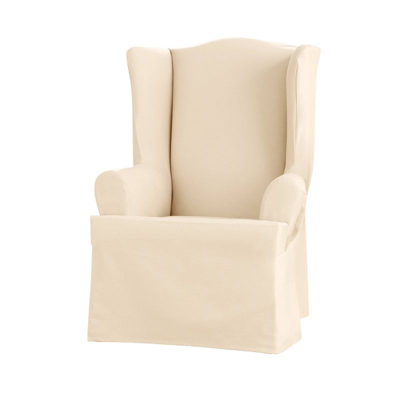 Heavy Weight Cotton Canvas Wing Chair Slipcover Natural - Sure Fit, 2 of 4