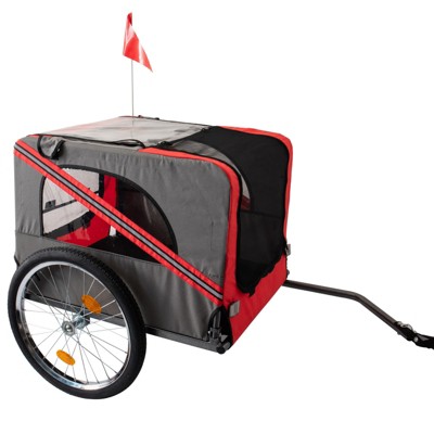VisioGear Outdoor Foldable Pet Stroller, Dog Carriers Bicycle Trailer, Grey & Red, 53.93"*29.13"*31.49"