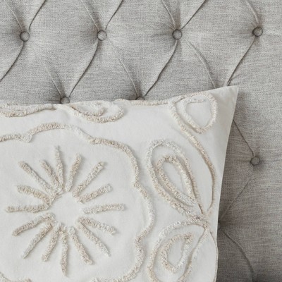 Ivory Full Tufted Cotton Chenille Coverlet Set with Graphic Detail