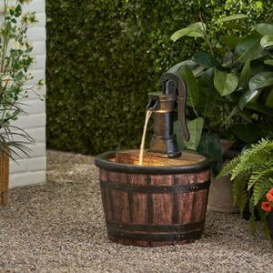 Okak 26.5IN High Hand Crafted Waterfall Fountain with Water Pump Shape, Freestanding Fountain with Distressed Design, Water Fountain, Wood - 1 of 4