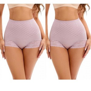 INSPIRE CHIC 2 Pcs Women's Lace Mesh Light Tummy Control Briefs High Waist Control Panties - 1 of 4