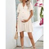 Womens Maternity Dress Swiss Dot V Neck Short Sleeve Button Down Summer Casual Baby Shower Mini Dresses - 3 of 4