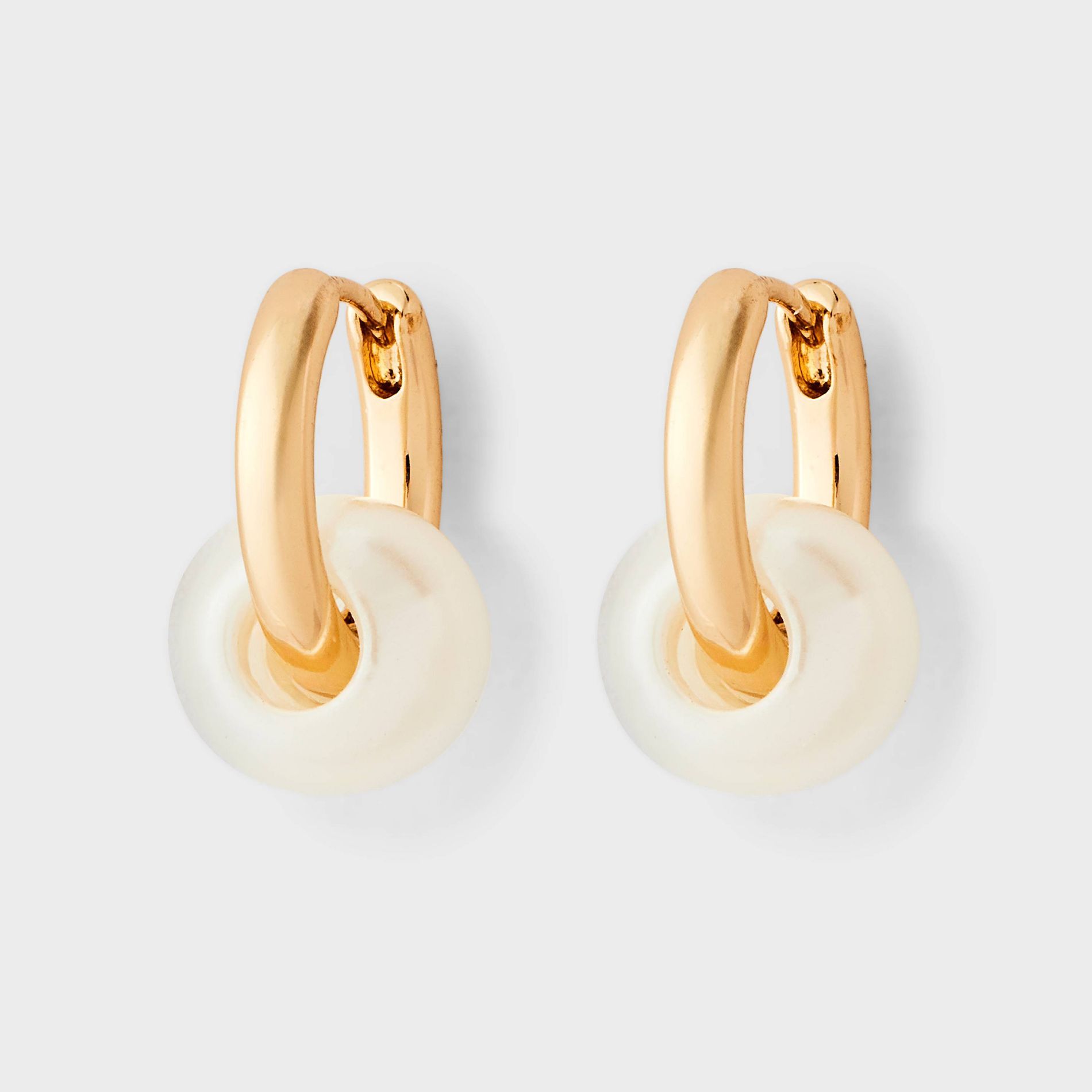 Huggie Hoop with Pearl Bead Earrings - A New Day™ Gold/White