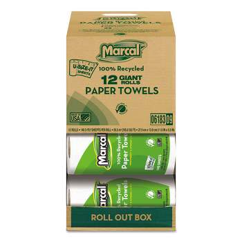 Marcal 100% Premium Recycled Kitchen Roll Towels, Roll Out Box, 2-Ply, 11 x 5.5, White, 140 Sheets, 12 Rolls/Carton