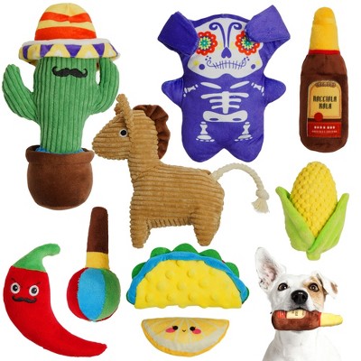 Nocciola 9 PCS Mexican/Mexicano Themed Plush Squeaky Dog Toys for Diverse Fun,Christmas gift,Interactive Toys for Small Medium Dogs