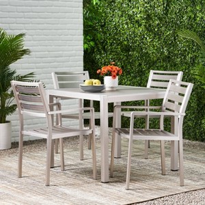 Cape Coral 5pc Aluminum & Tempered Glass Dining Set - Silver - Christopher Knight Home: Sleek Patio Set with Square Table - 1 of 4