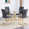 5-Piece Dining Set with Glass Round Table and 4 PU Armless Chairs - 3 of 4