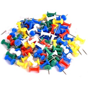 Push Pins, Assorted Color Thumb Tacks Steel Point Pin for Cork Bulletin Board Map Posters Office School 100 Pack - 1 of 1