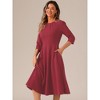 INSPIRE CHIC Women's 3/4 Sleeve Pleated Round Neck Pockets A-Line Swing Work Midi Dress - 4 of 4
