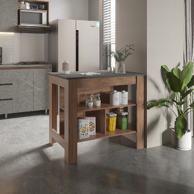 NicBex Mobile Kitchen Island Cart Morden Kitchen Carts with Storage, 3 Shelves and Spacious Top Surface for Kitchen