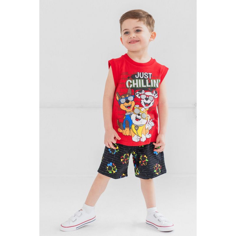 Paw Patrol Rocky Rubble Marshall T-Shirt Tank Top and French Terry Shorts - 3 Piece Outfit Set Little Kid to Big Kid, 2 of 10