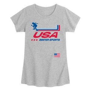 Girls' - Instant Message - Usa Winter Sports Oversized Fitted Short Sleeve Graphic T-Shirt - 1 of 4