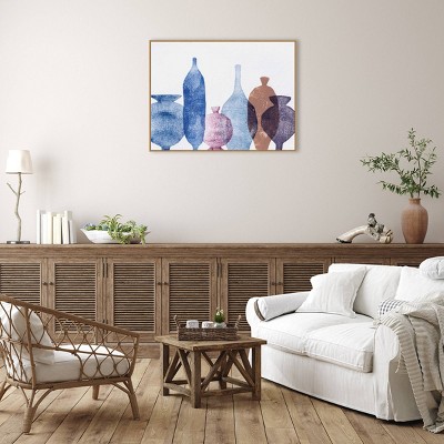 Blue and Brown Vases Canvas Print with Polystyrene Frame
