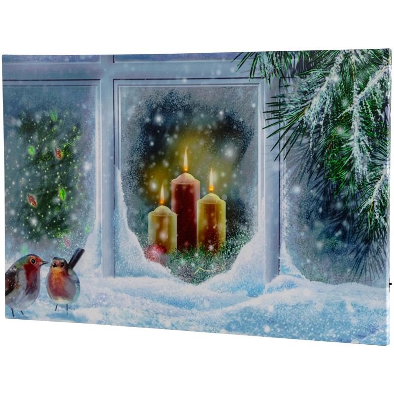 Northlight LED Lighted Snowy Window Pane and Candles Christmas Canvas Wall Art 23.5" x 15.5", 1 of 5