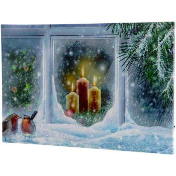 Northlight LED Lighted Snowy Window Pane and Candles Christmas Canvas Wall Art 23.5" x 15.5"