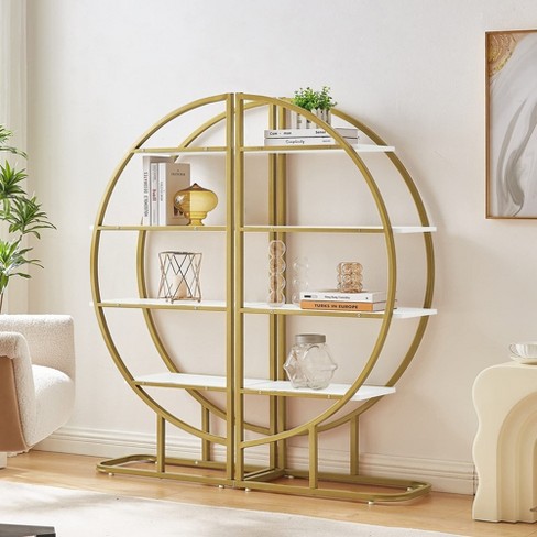 Round Bookcase 4 Tier Open Bookshelf Freestanding L Shaped Bookshelf, Different Placement Ways, Modern Decorative Storage Shelves for Home Office - image 1 of 4