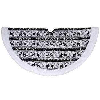 Northlight 48" Black and White Knitted Reindeer Lodge Round Christmas Tree Skirt