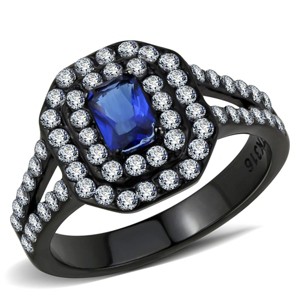 Slickblue Women’s Engagement Montana Blue Synthetic Glass Ring, Ion Plated Stainless Steel, Halo Style, Sizes 5-10 - 1 of 4