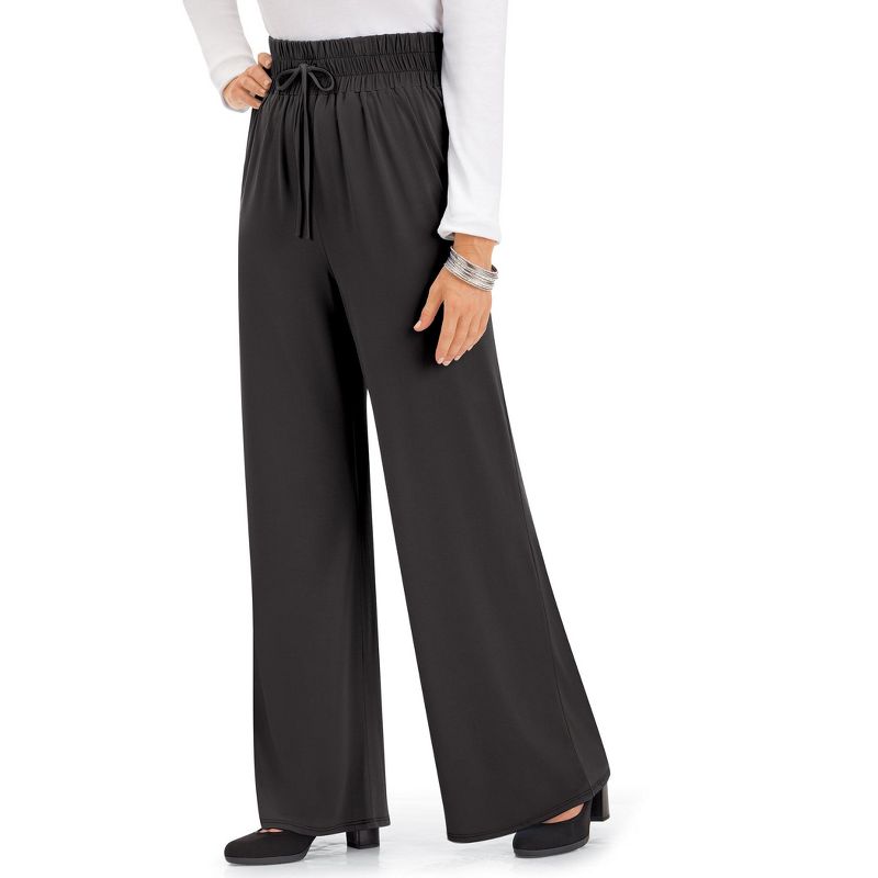 Collections Etc Drawstring Wide Leg Palazzo Pants with Elasticized Waist, 4 of 6