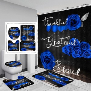 LunaLulinlk 4Pcs Blue Rose Shower Curtain - 1 of 4