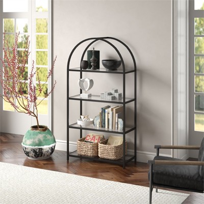 62" Blackened Bronze Arched Étagère with Glass Shelves